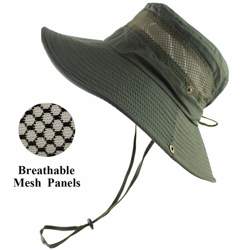 CAMOLAND Breathable Wide Brim Boonie Hat Outdoor UPF 50+ Sun Protection Mesh Safari Cap for Travel Fishing (Army Green) - Image 2